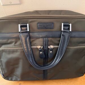 Italian Nylon Briefcase in Green with Blue Leathers Trim